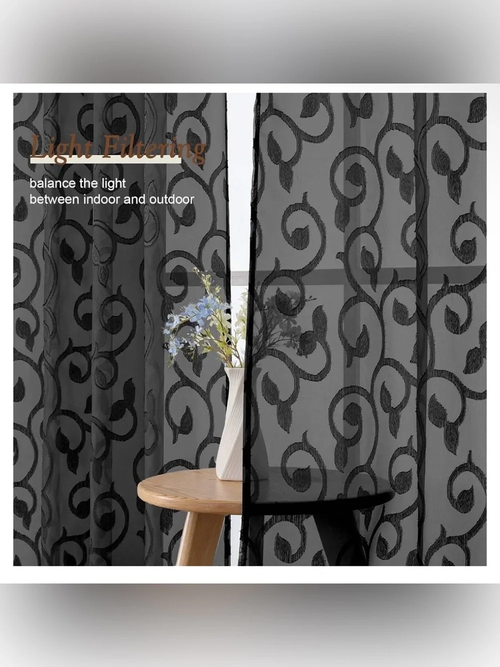 Black Pinch Pleated Sheer Curtains 96 Inches Long 2 Panels 60”x96” each